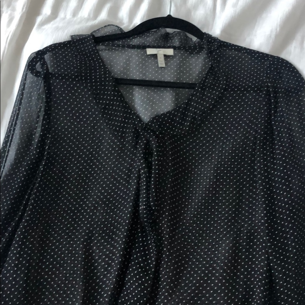 Joie 100% Silk Black / White Dotted Blouse